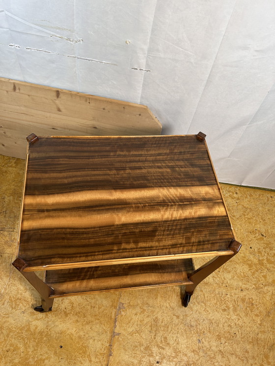 Image 1 of Mid-Century Retro Vintage Walnut Two-Tier Serving Trolley by Morris of Glasgow 1960