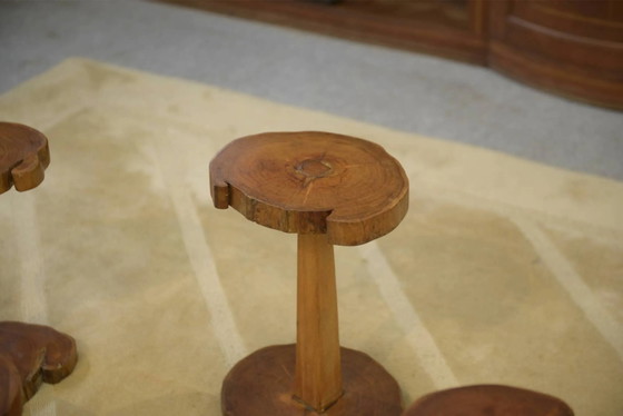 Set of 5 brutalist side tables in rosewood from the 1960s., Brown (photo 2 of 7)