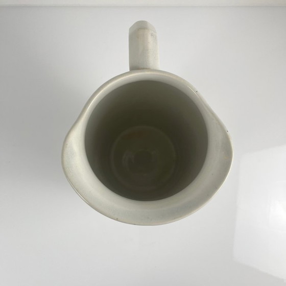 Image 1 of Antique earthenware pitcher, green floral decoration, ironstone, late 19th - early 20th century