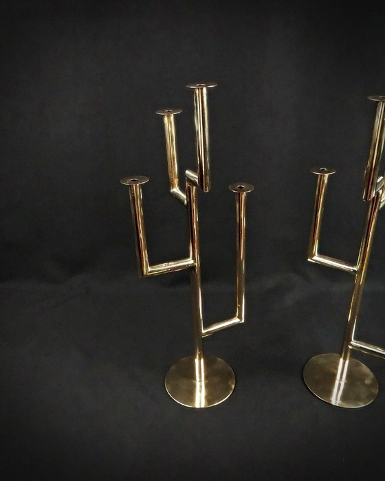 Image 1 of Paar Kandelaber Karl Hagenauer Wiener Werkstätte aus vergoldetem Messing 1930