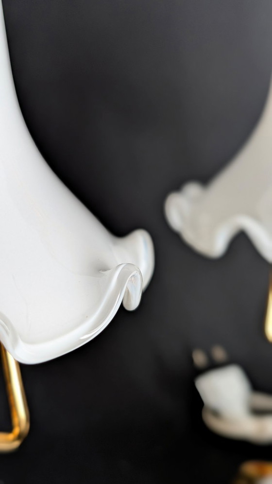 Image 1 of Set van twee tafellampen van Sylcom, gemaakt van Murano-glas – melkwit, amber en goud ✨