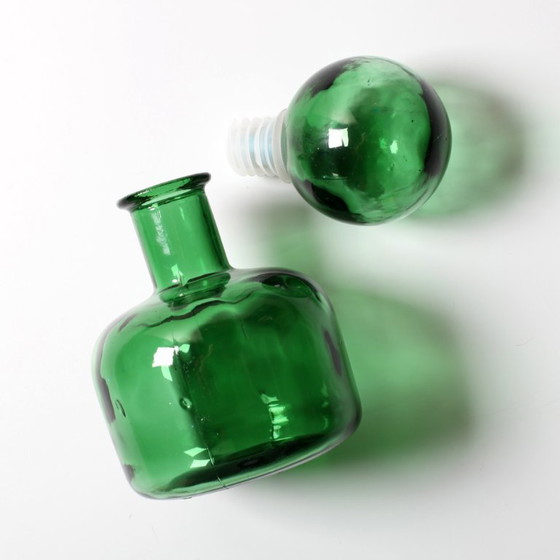 Image 1 of Vintage Emerald Green Glass Decanter / Genie Bottle with Stopper / Empoli / Italy / 1960s