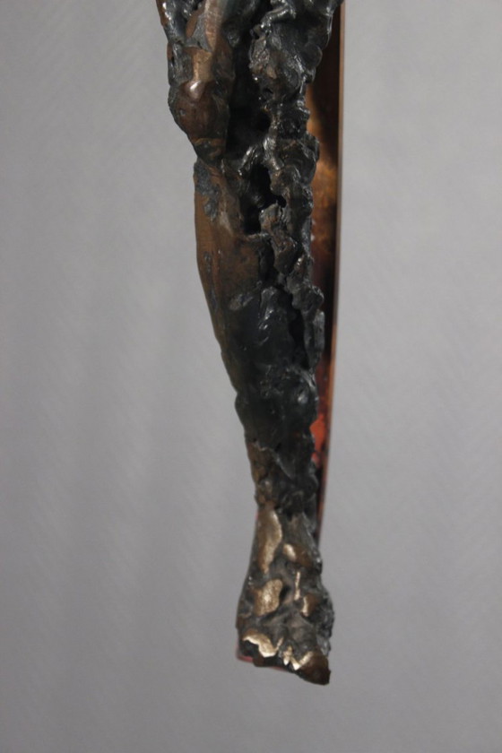 Image 1 of Brutalized crucifixion sculpture in welded iron, bronze, and copper, 1970s, signed