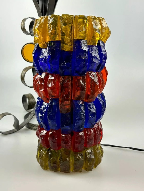 Image 1 of 60er 70er Jahre Brutalistische Stehlampe Eisen & Glas Stehleuchte Mid Century