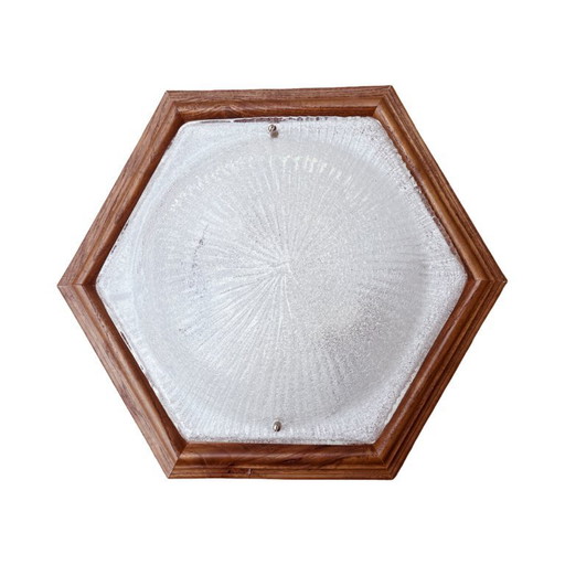 Plafonnier en verre, applique murale hexagonale, Italie, années 1970.