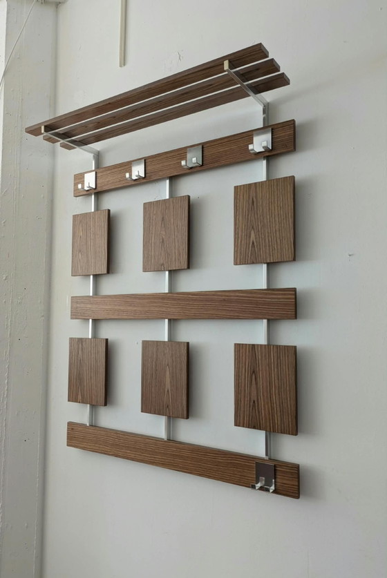 Vintage, midcentury design wall coat rack – Chrome, Wood (photo 4 of 6)