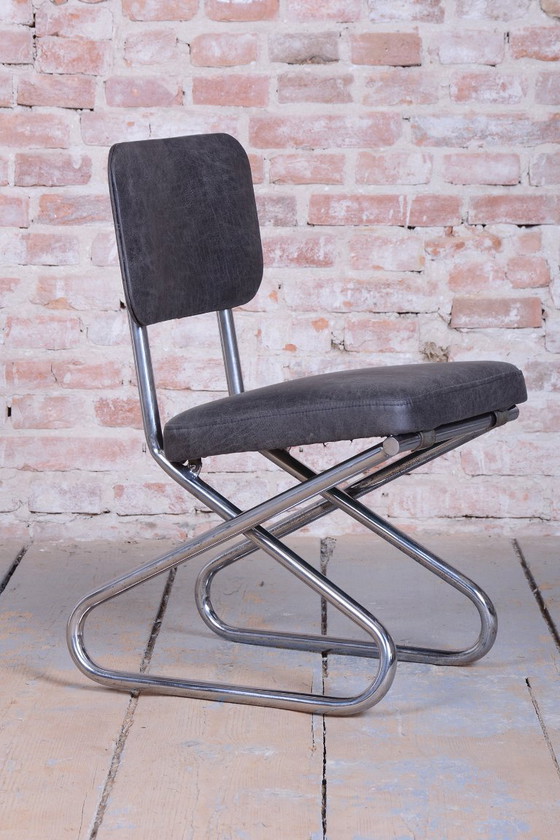 Restored Bauhaus Chair, Genuine Leather, Chrome, Steel, Germany, 1930s – Side chairs, Metal (photo 2 of 8)