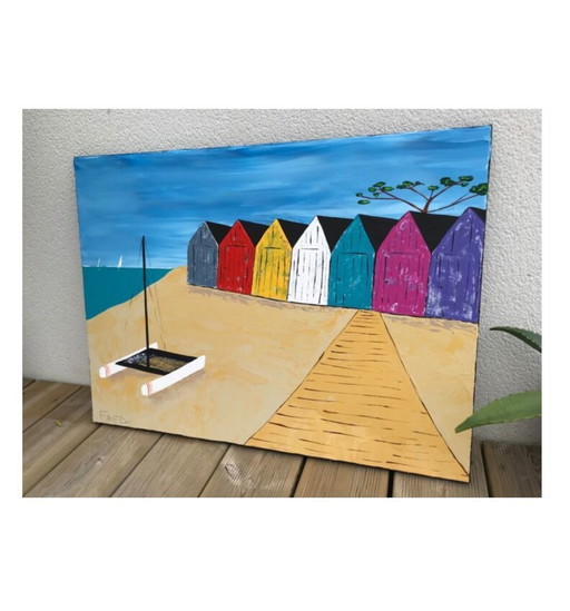 Les Cabanes De Plage. Acrylic by Frédéric Cadiou