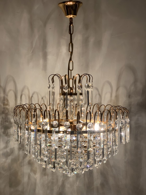 Image 1 of Original Vintage Massive Crystal Chandelier – 1970s Waterfall