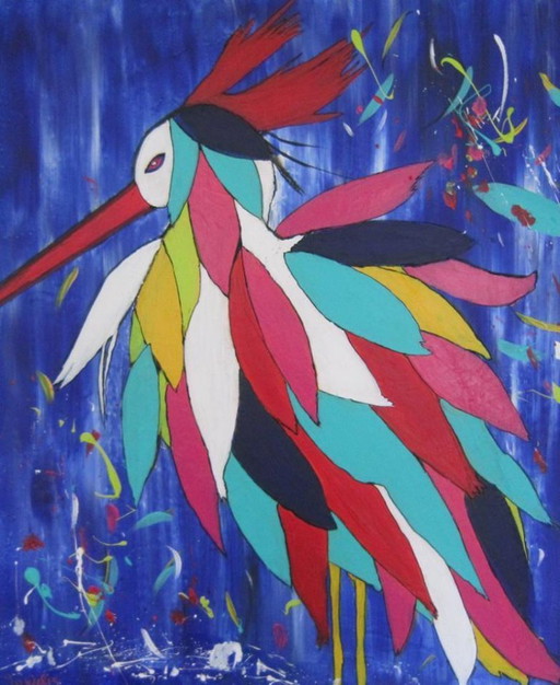 Modernes Gemälde "Fröhlicher Vogel"