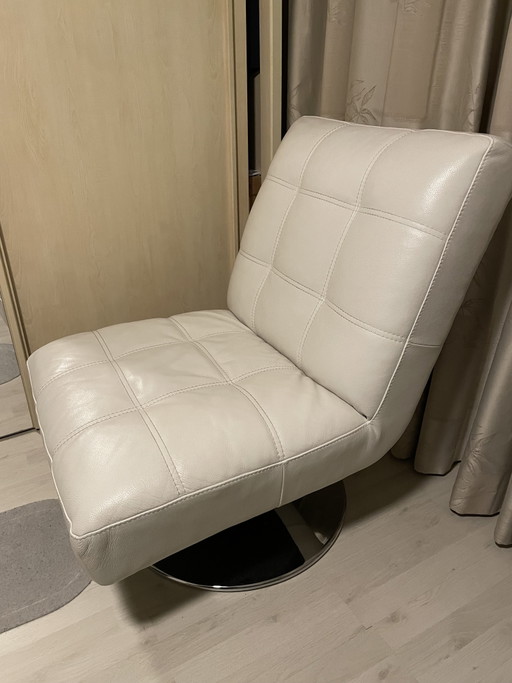 Cream High-Quality Leather Swivel Armchair – draaistoelen, Metal (photo 2 of 5)