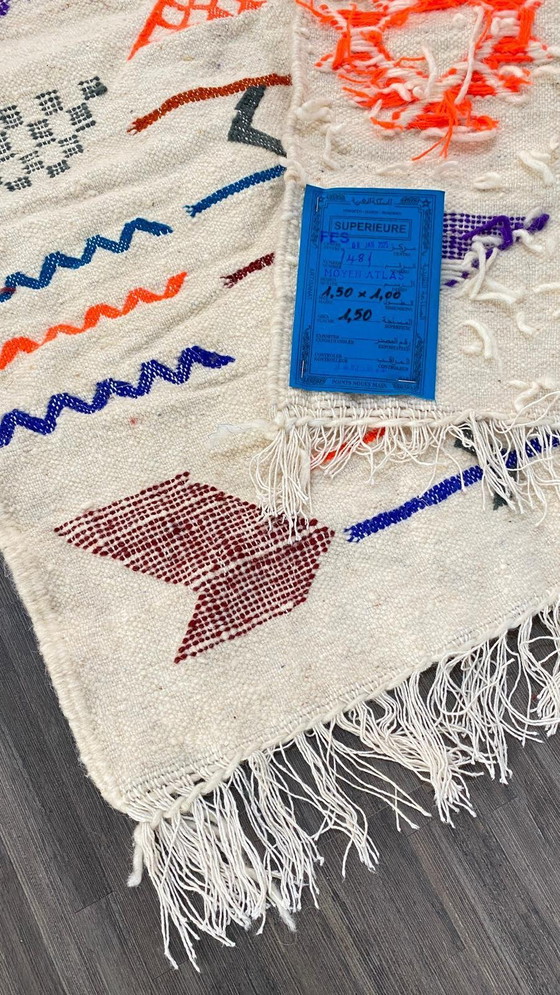 Image 1 of Authentischer handgewebter Berber-Kilim-Teppich - 150x100cm - Bunte marokkanische Kunst