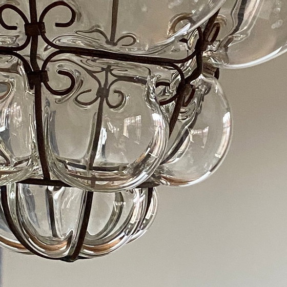 Image 1 of Lámpara colgante grande de cristal enjaulado, lámpara de araña antigua de Murano, farol veneciano transparente