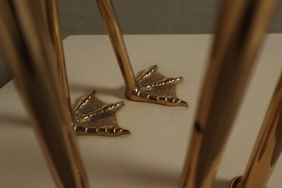 Image 1 of Grande lampada da terra in ottone a forma di fenicottero con foglie di Ginkgo scultoree, Italia, anni '70