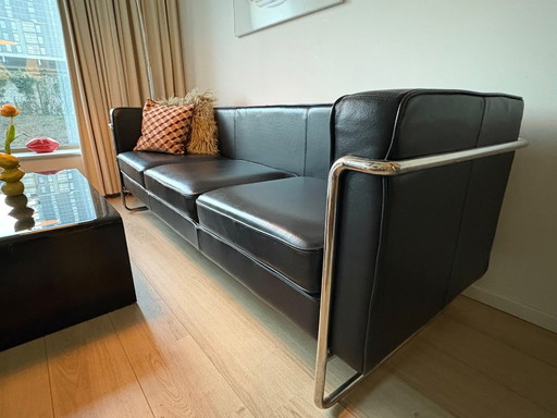 Bauhaus zwart lederen 3-zitsbank