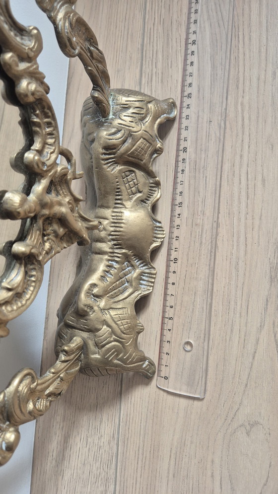 Image 1 of Antique French bronze vanity table mirror — Rococo style — cherubs & shell — late 19th / early 20th century