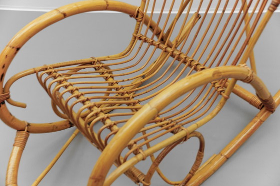 Image 1 of Sedia a dondolo in rattan e bambù, stile Mid-Century Modern, anni '60