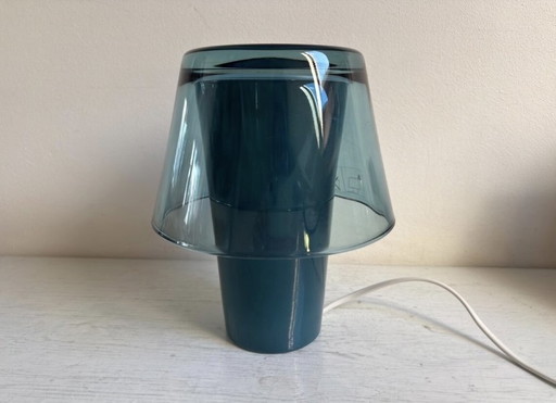 Lampada da tavolo vintage IKEA Gavik a forma di fungo, vetro blu petrolio, design di Helena Svensson, anni '90.