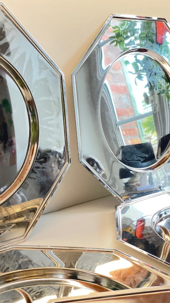 Image 1 of Set van 6 vintage zilveren metalen borden