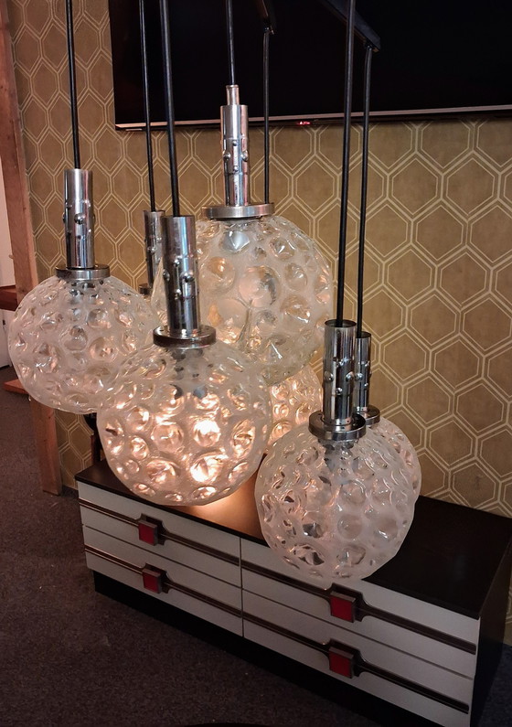 Image 1 of Vintage Cascade space-age pendant 7 XL glass balls 1950