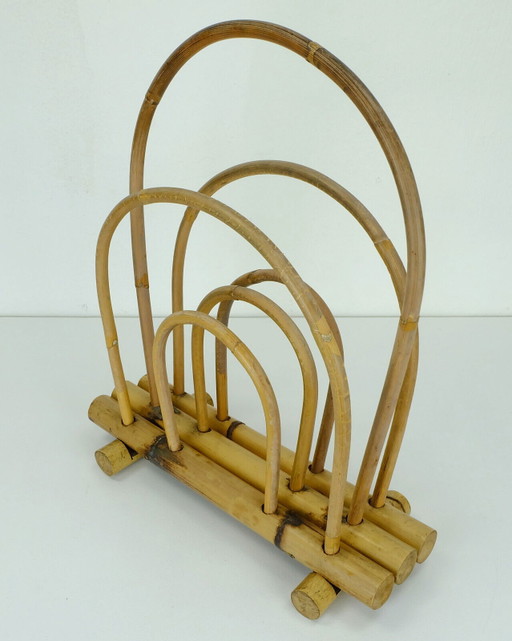 vintage 1950s 60s mid century magazine rack bamboo hawaii tiki style