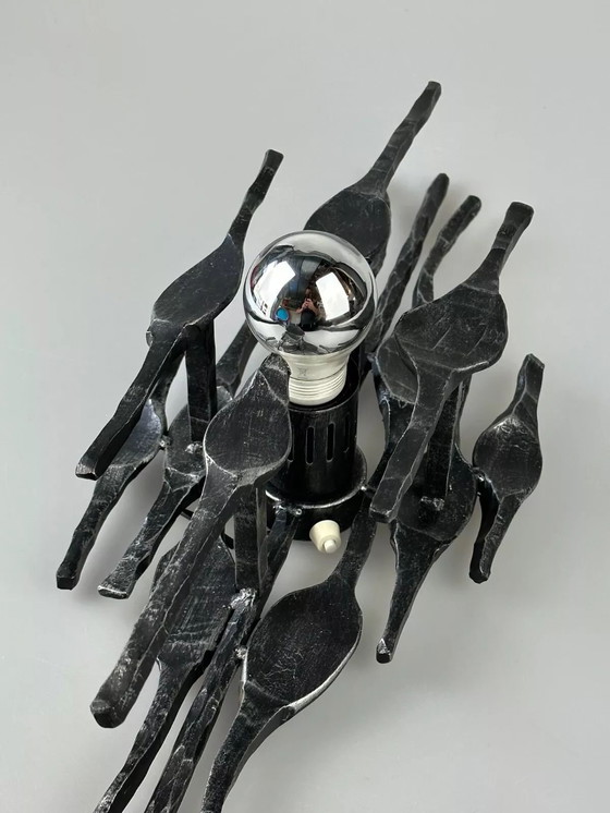 Image 1 of 60s 70s Brutalistische Wandlamp Wandlamp Ijzer & Glas Design Wandlamp