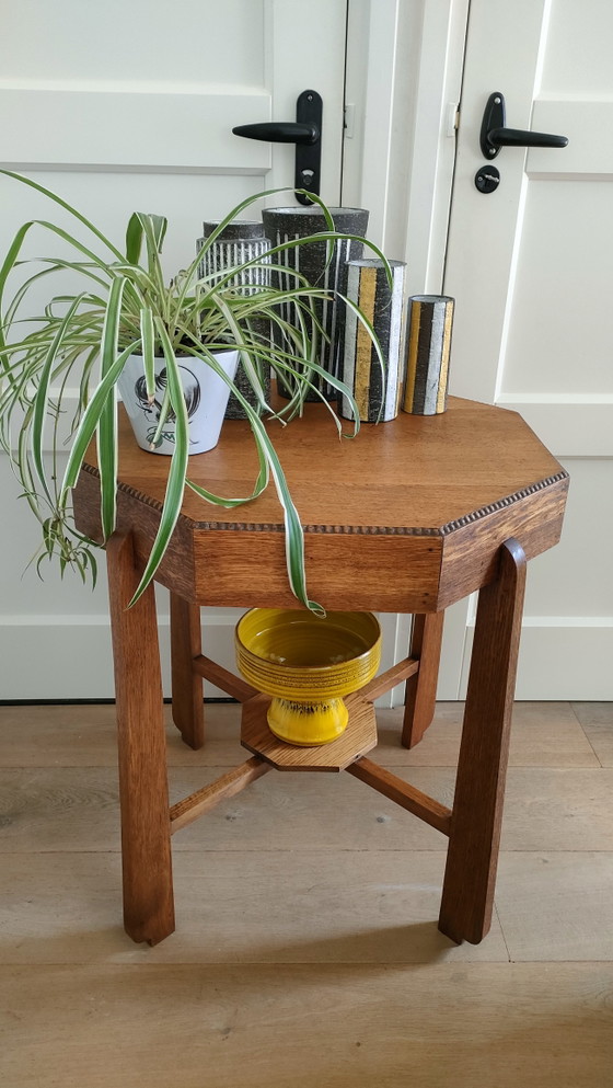 Image 1 of Table d'appoint Art Déco octogonale, table basse style Amsterdam School, table en chêne