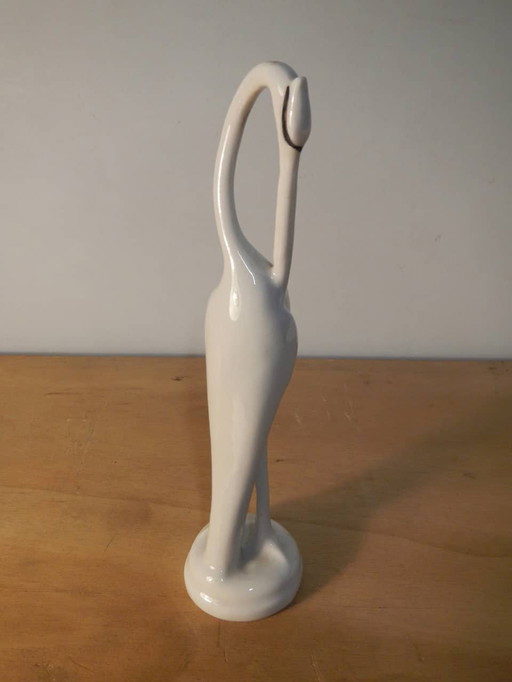 White ceramic heron sculpture made in Zuma, Germany, 70s