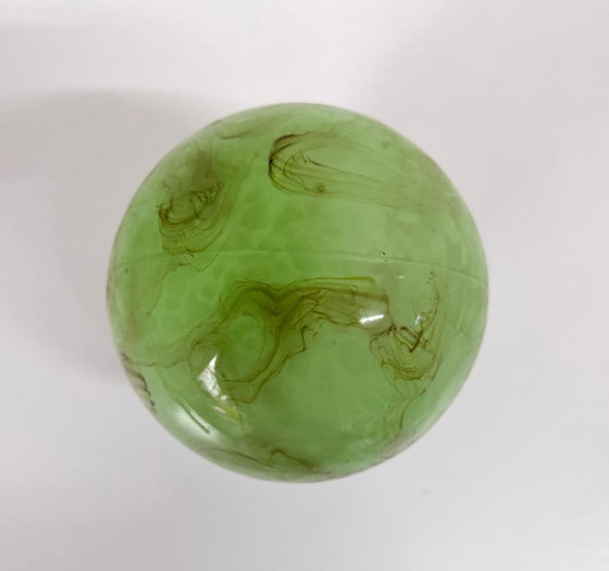 Image 1 of Lampada da soffitto a sfera in marmo verde Art Déco Thabur con supporto in bachelite scura