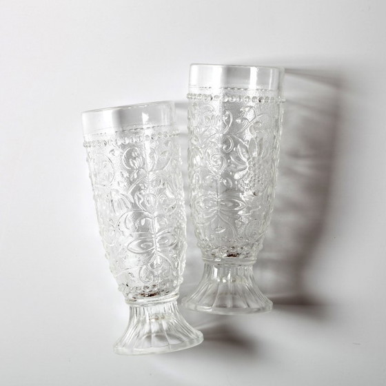 Set di 2 eleganti bicchieri in vetro pressato Cibulak di Pavel Panek / 1977 – Bicchieri e caraffe, Glass (photo 5 of 11)