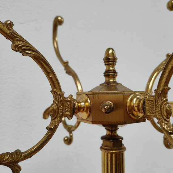 Image 1 of Vintage Brass Rococo Standing Coat Rack Hollywood Regency Hall Tree