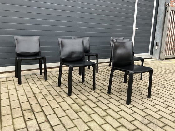 Image 1 of 8x Cassina Cab chair Mario Bellini Black Harness Leather