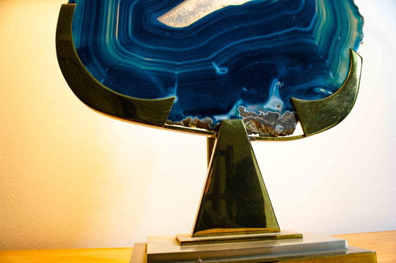 Image 1 of Fine brass & blue agate stone lamp