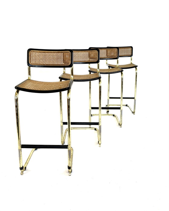 Image 1 of 4x vintage Ceca bar stool, Marcel Breuer style ‘80