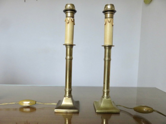 Image 1 of Coppia di lampade in bronzo dorato in stile Impero, Maison Lucien Gau, Parigi