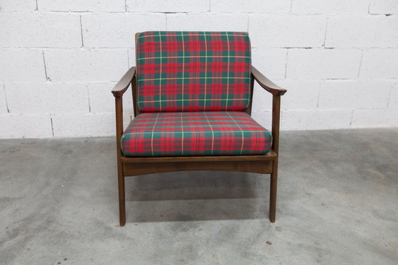 Image 1 of Poltrona scandinava in teak, anni '60, smontabile, con tessuto tartan