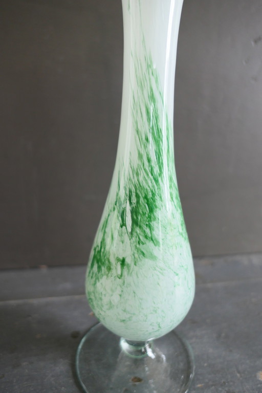 Vase Vintage en verre blanc vert