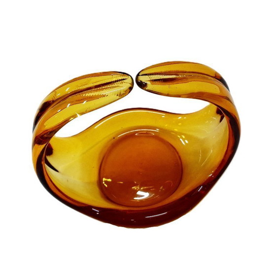 Image 1 of Cestino in vetro ambrato vintage – Centrotavola/ciotola per dolciumi scultorea