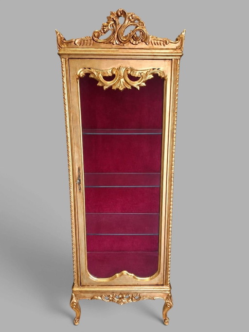 Vitrine dorée style baroque/rococo, vaisselier, buffet, dimensions: 68x41cm et 203cm de haut.