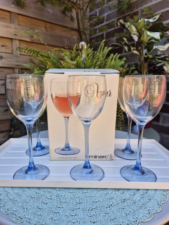 Vintage Luminarc Red Wine Glasses Set of 5 – Original Box – French Glassware (Blue Stem) – Glass & Decanter (photo 15 of 15)