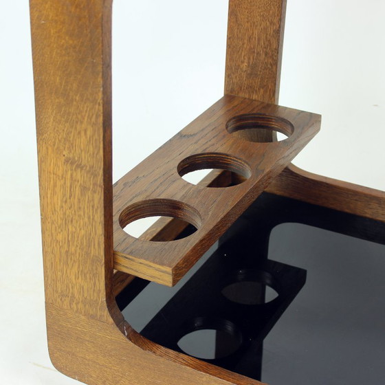 Carrito de bar de madera Mid Century Modern con cristal opalino negro, años 60 – Mueble bar, Wood, Klassiek (photo 6 of 9)