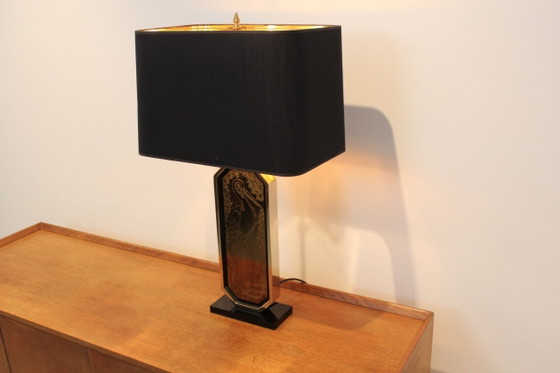 Georges Mathias Signierte Vergoldete Handgeätzte Tischlampe, Tischlampen, Messing (Foto 16 von 17)