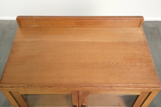 Very nice subtle Dutch oak Amsterdam School cabinet/ Art Deco cabinet with glass doors and beautiful details (photo 7 of 12)