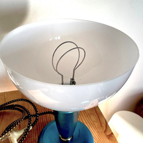 Rare Blue Metal Mushroom Table Lamp From USSR 1963 – Electrobut, Plastic (photo 6 of 11)
