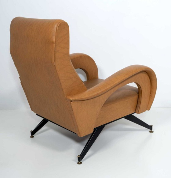Image 1 of Sillón de cuero italiano de mediados de siglo, estilo Marco Zanuso, década de 1970