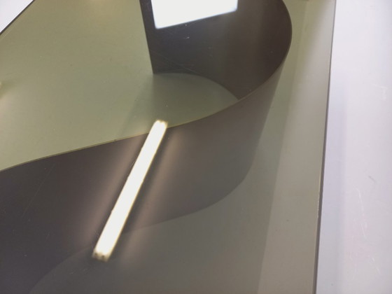 Image 1 of Vintage Space Age rectangular coffee table in steel and smoked glass from the 1970s