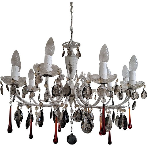 Vintage Murano rot und Amethyst Kronleuchter mit 10 Lichtern, Italien 1920