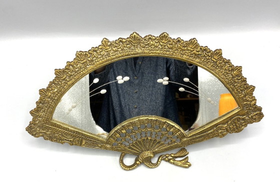 Miroir Français Vintage en Bronze en Éventail – Miroir Art Nouveau – Glass (photo 6 of 11)
