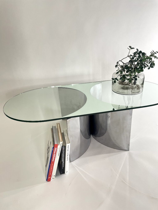 Jorn Couchtisch aus verchromtem Stahl und versilbertem Kristall Mod. 3102 von Giuseppe Raimondi für Cristal Art, Italien, 1970er