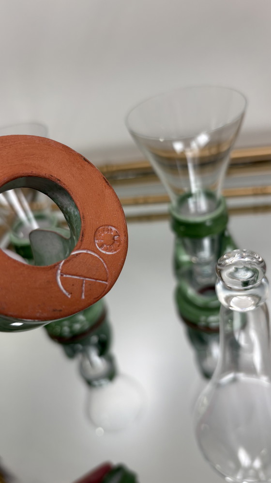 Image 1 of Copas de champán de cristal Francis Dumelié de cerámica verde